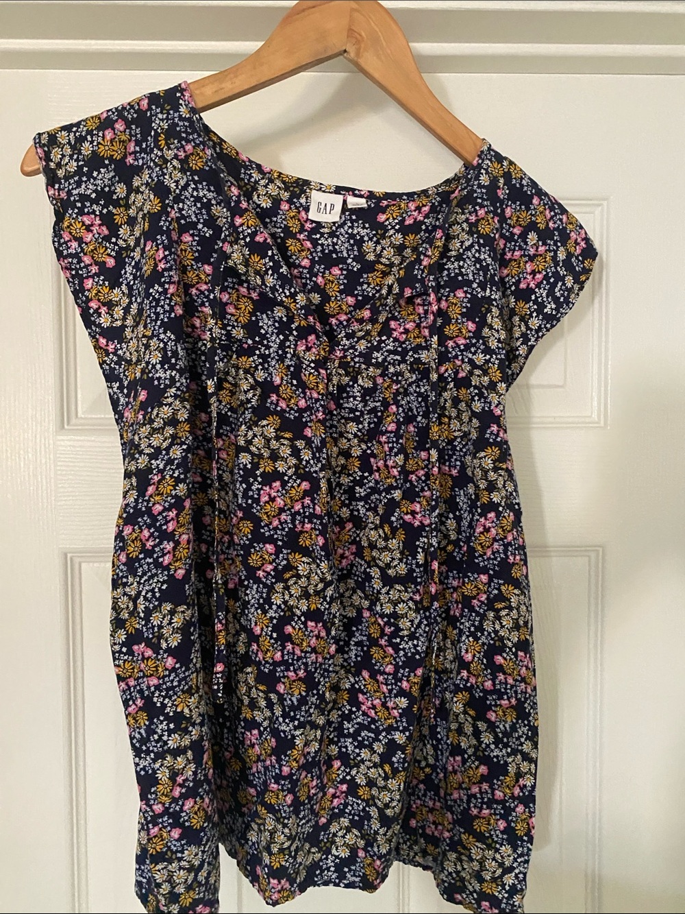 GAP Navy Floral Short Sleeve Dress with Pink & Yellow Blooms